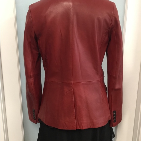 Deep red leather Calvin Klein Blazer. - Picture 2 of 6